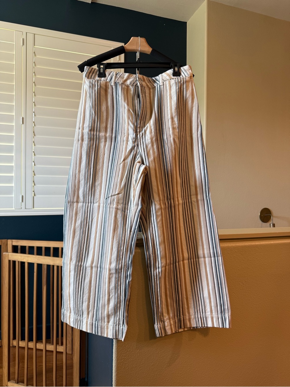 We The Free Striped Ankle Crop Pants in White and Blue